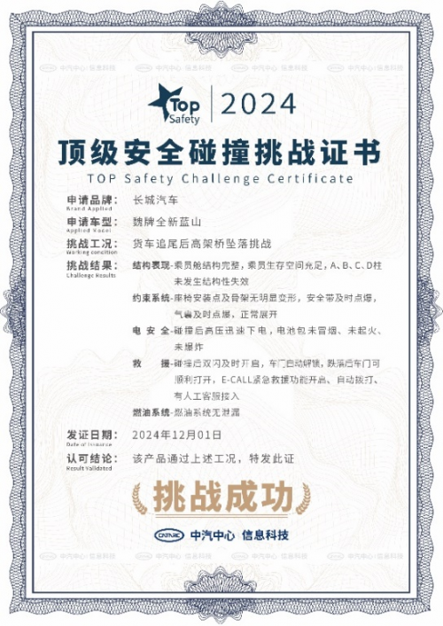 行業首個高架橋墜落挑戰成功通關！魏牌全新藍山實力演繹“頂級安全”